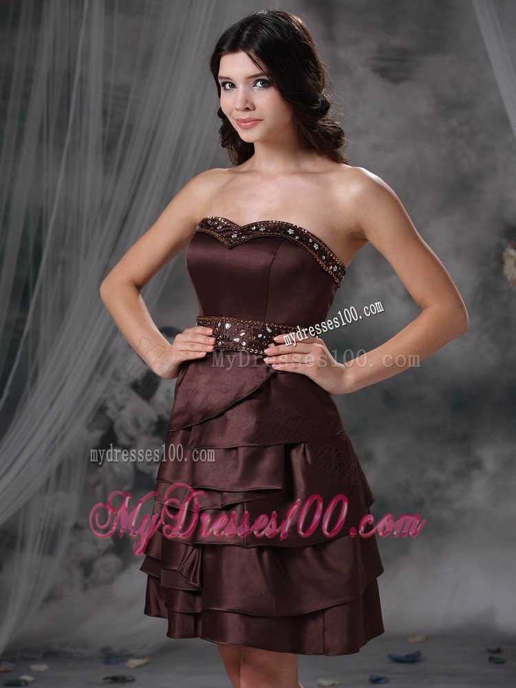 Brown Empire Sweetheart Mini-length Beading Summer Cocktail Dresses