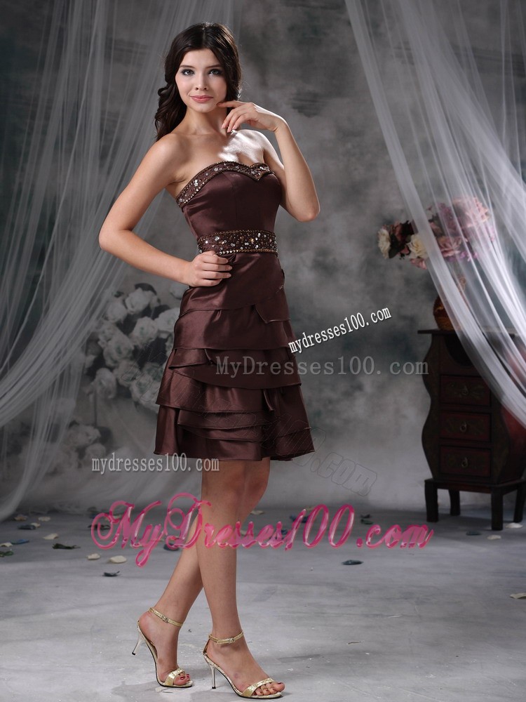 Brown Empire Sweetheart Mini-length Beading Summer Cocktail Dresses