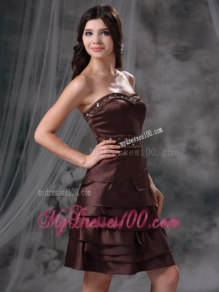 Brown Empire Sweetheart Mini-length Beading Summer Cocktail Dresses
