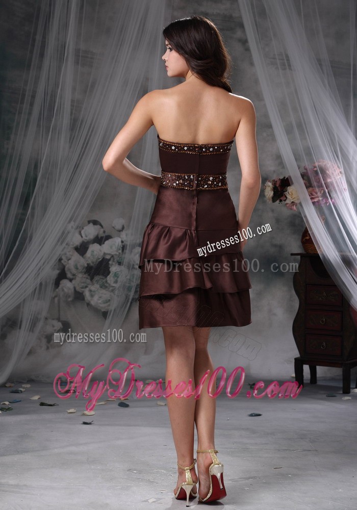 Brown Empire Sweetheart Mini-length Beading Summer Cocktail Dresses