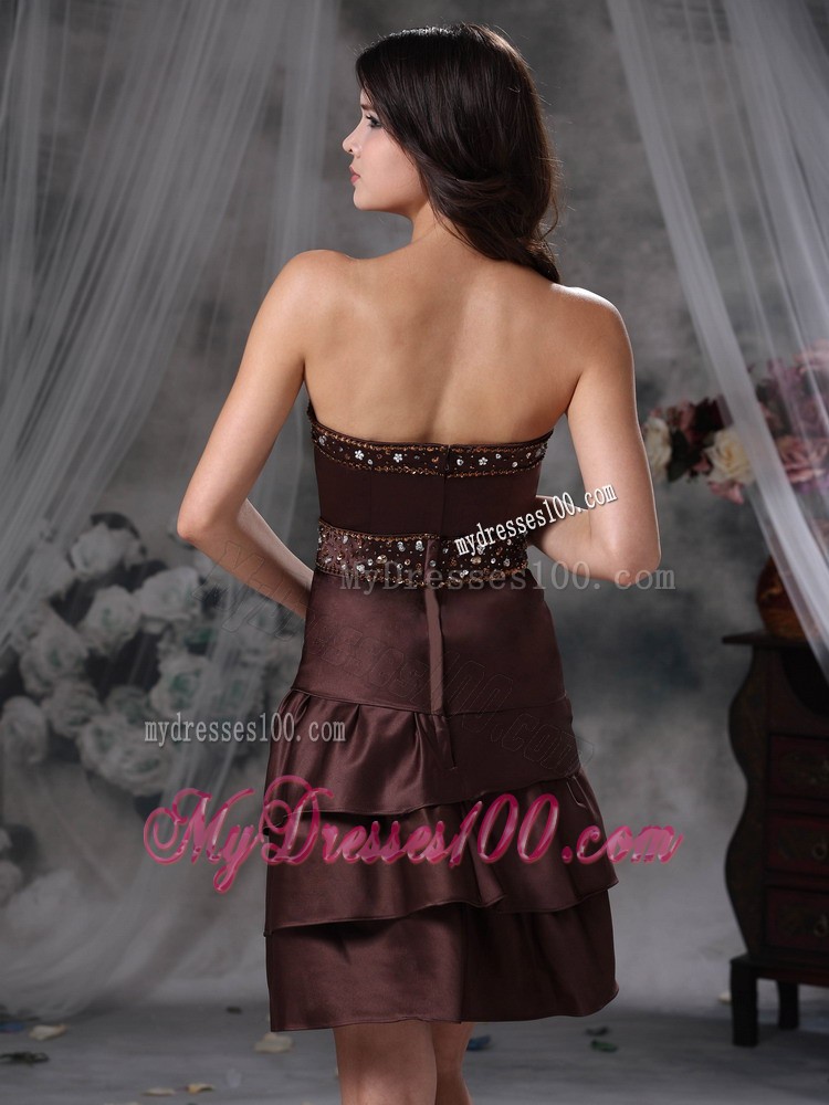 Brown Empire Sweetheart Mini-length Beading Summer Cocktail Dresses