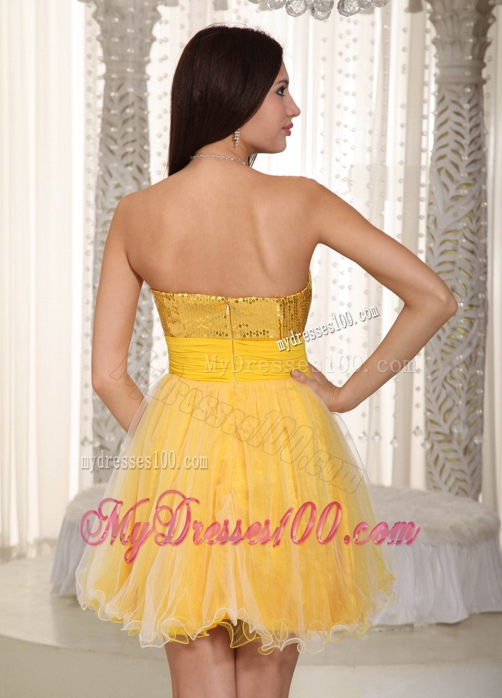 Yellow Sweetheart Mini-length Sequins Cocktail Dress for 2013