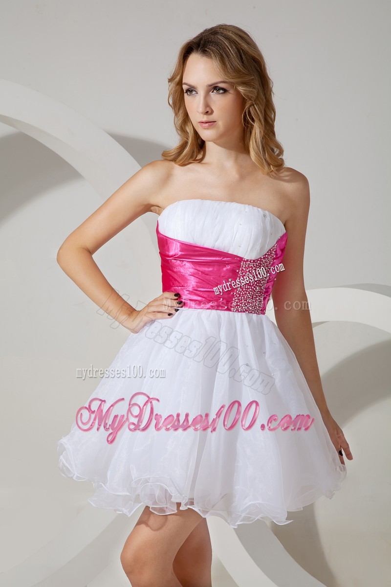 Beautiful White Princess Strapless Cocktail Dresses Beading Mini-length