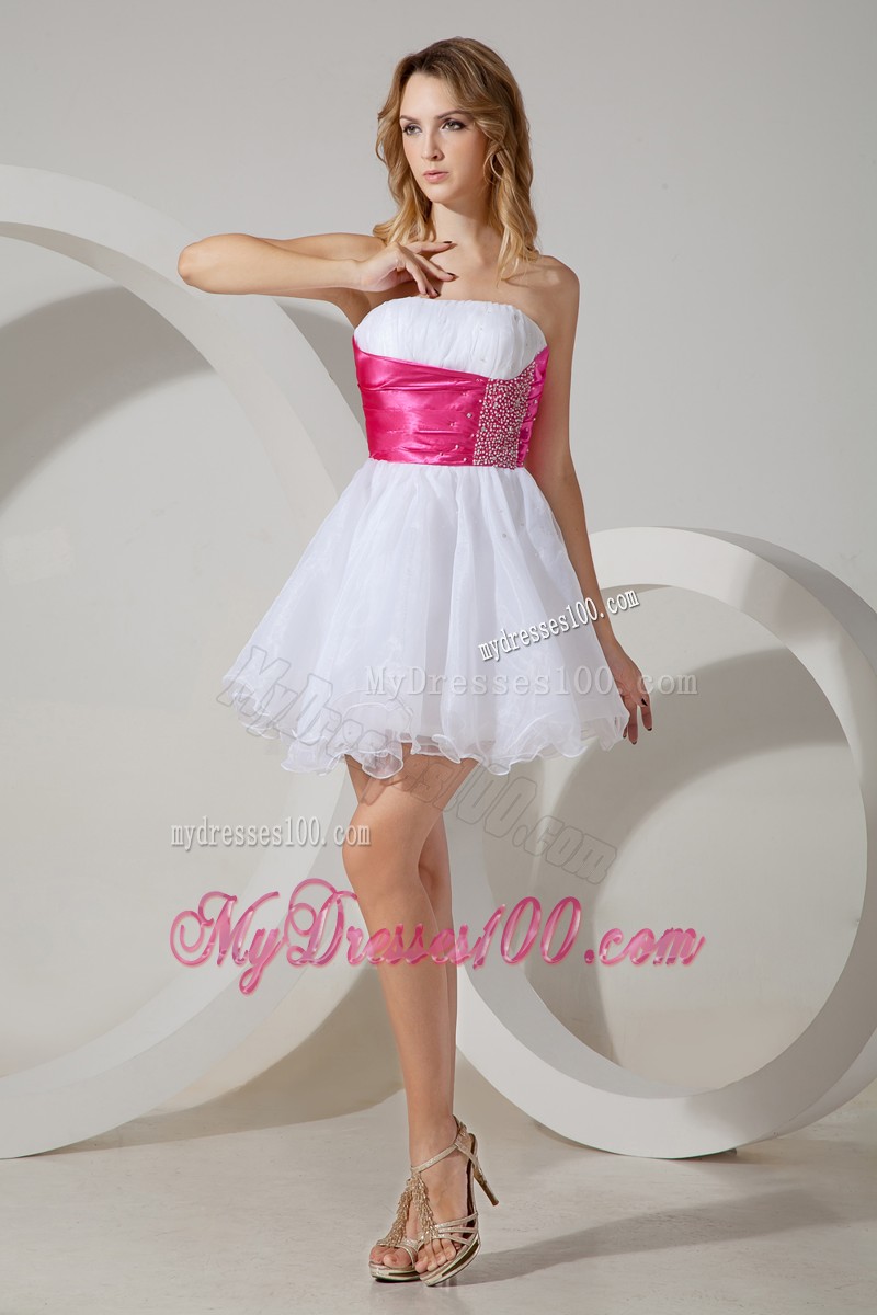 Beautiful White Princess Strapless Cocktail Dresses Beading Mini-length