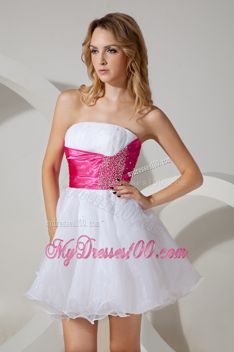 Beautiful White Princess Strapless Cocktail Dresses Beading Mini-length