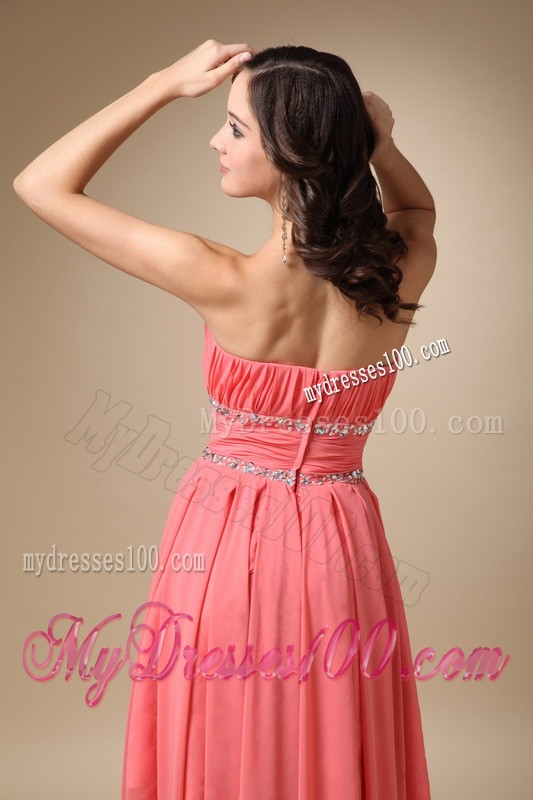Watermelon Red Princess Strapless Asymmetrical Beading Cocktail Dress