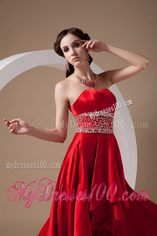 High-low Red 2013 Summer Cocktail Dresses Strapless Beading