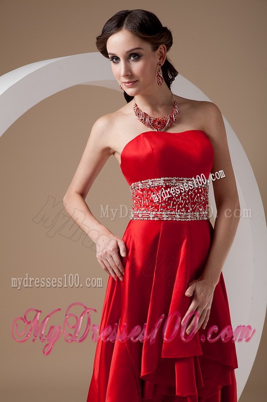High-low Red 2013 Summer Cocktail Dresses Strapless Beading
