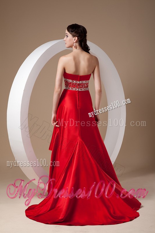 High-low Red 2013 Summer Cocktail Dresses Strapless Beading