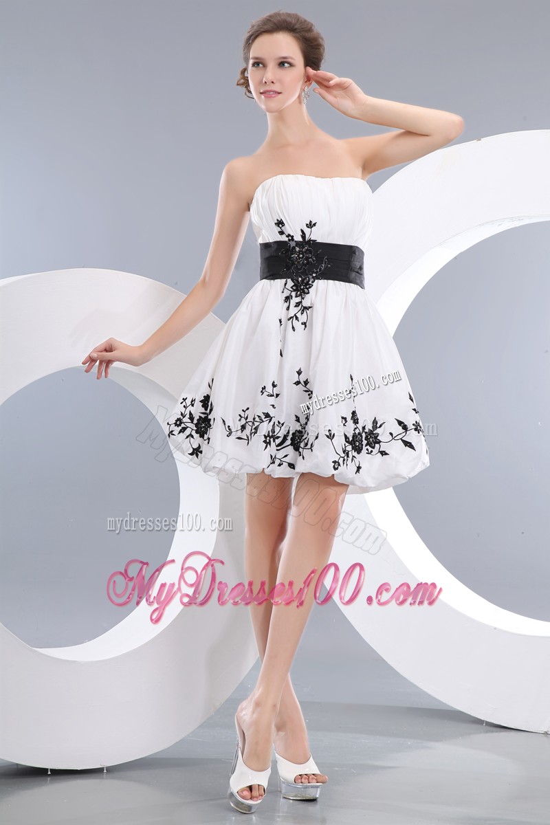 White Princess Strapless Mini-length Appliques Cocktail Dresses