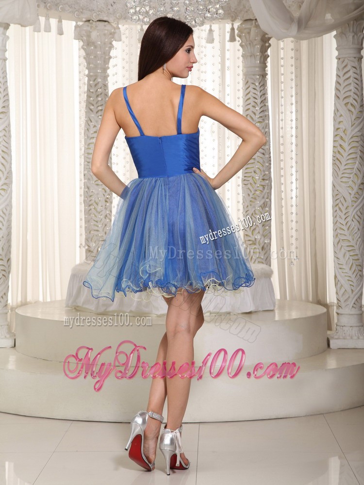 2013 Summer Blue Princess Straps Mini-length Appliques Cocktail Dress