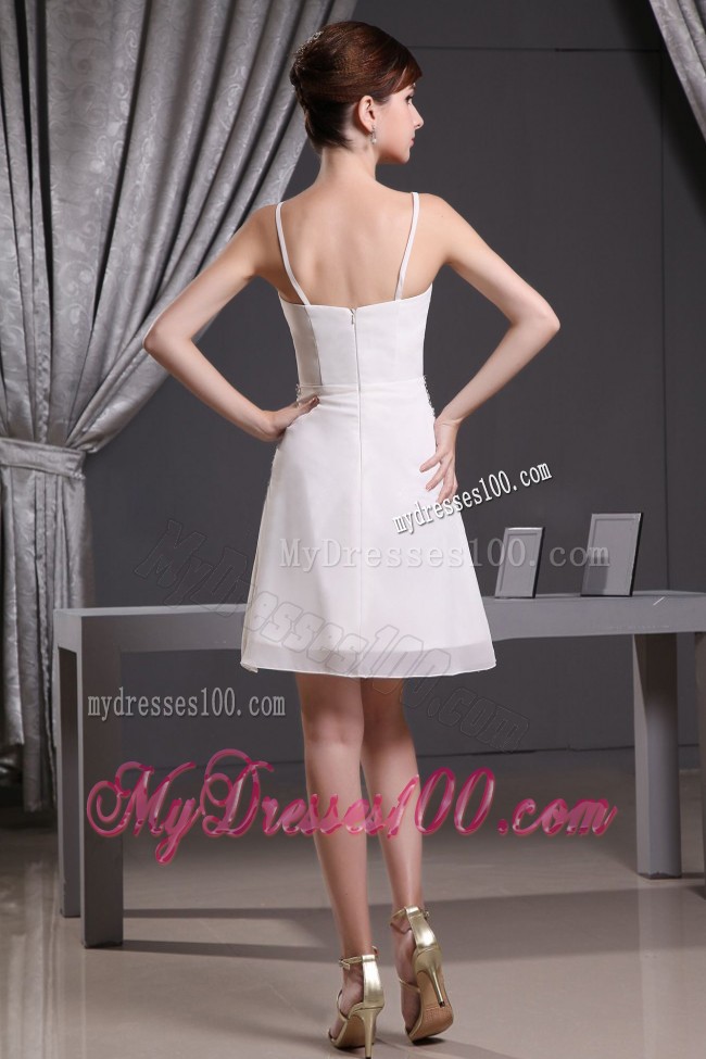 Cheap Straps Beading and Mini-length White Short PromCocktail Dress