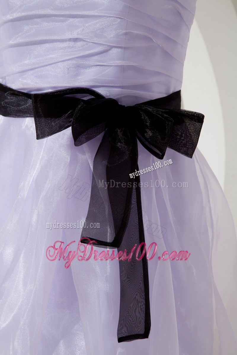 Lilac Column Straps Short Cocktail Dresses Mini-length Black Sashes
