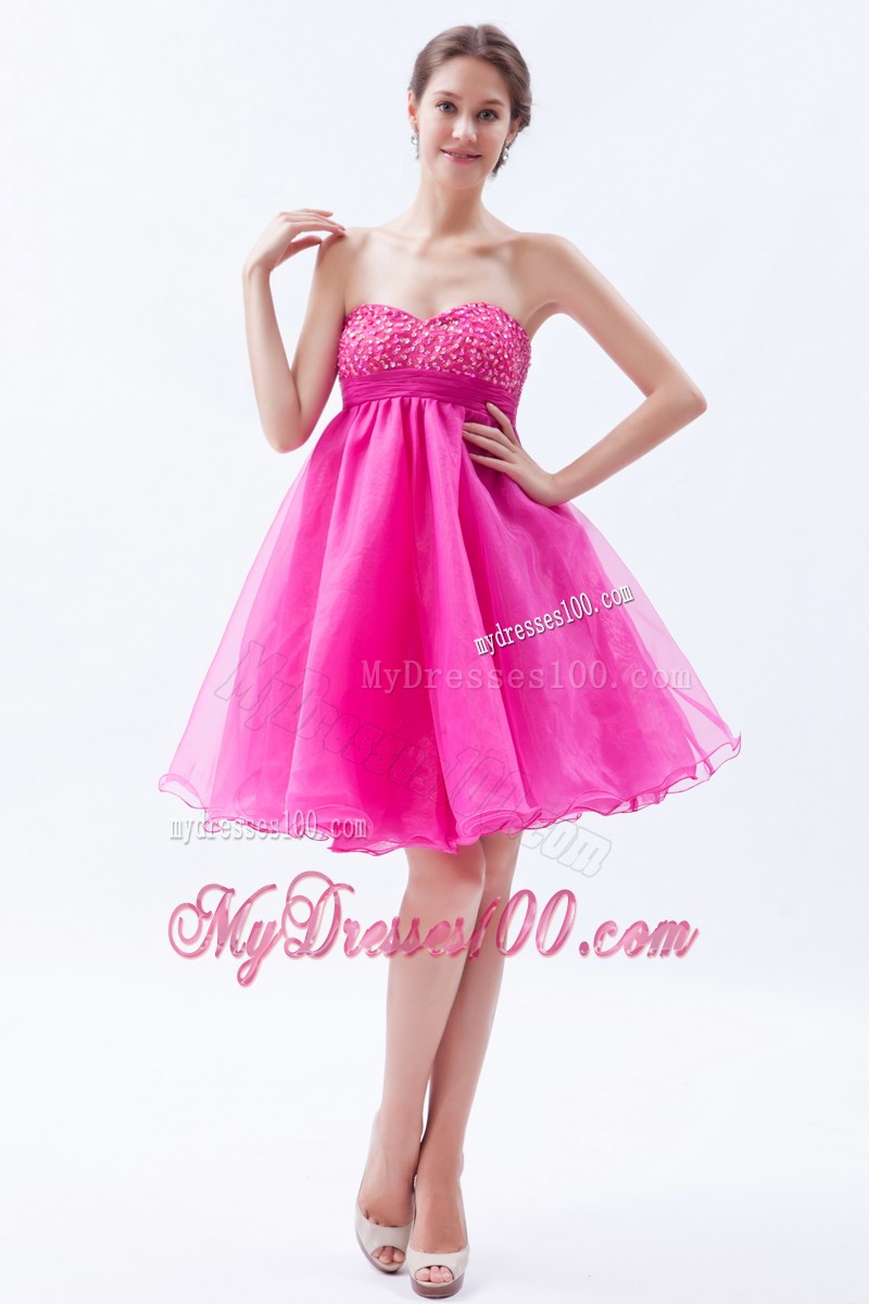 Pretty Hot Pink Sweetheart Cocktail Dresses Beading Mini-length