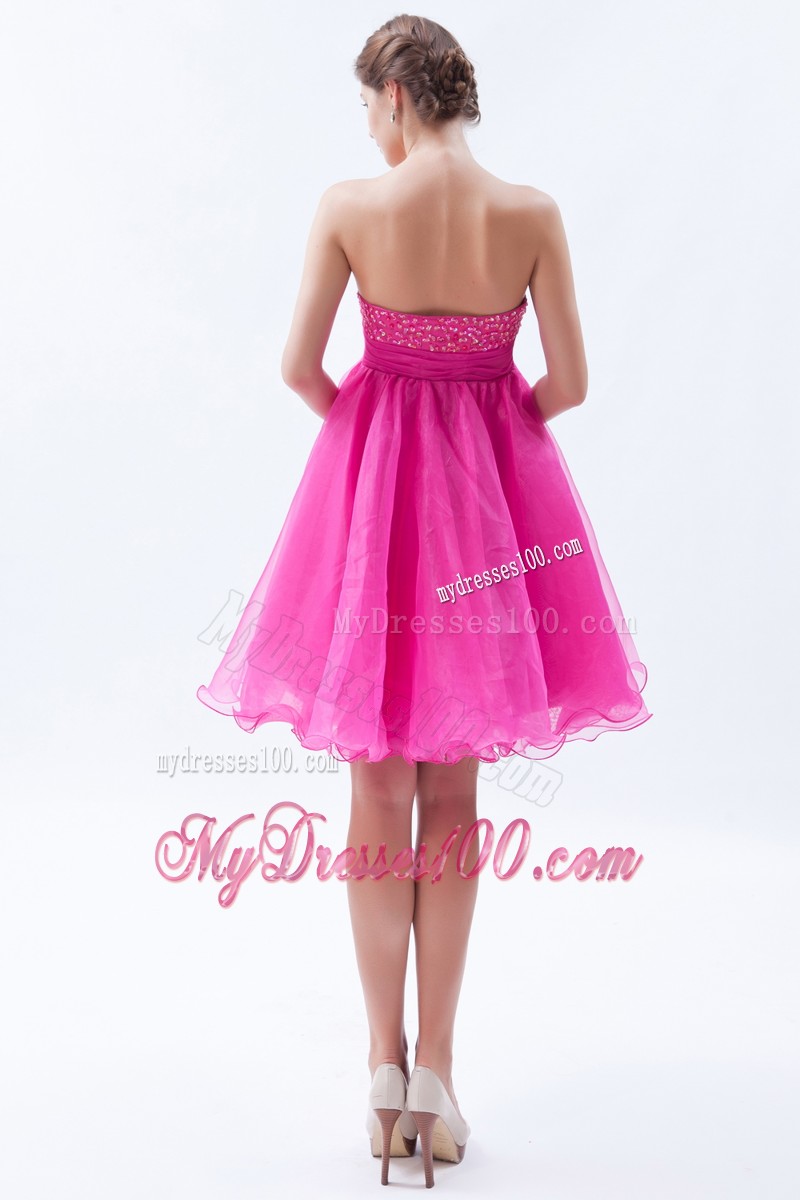 Pretty Hot Pink Sweetheart Cocktail Dresses Beading Mini-length