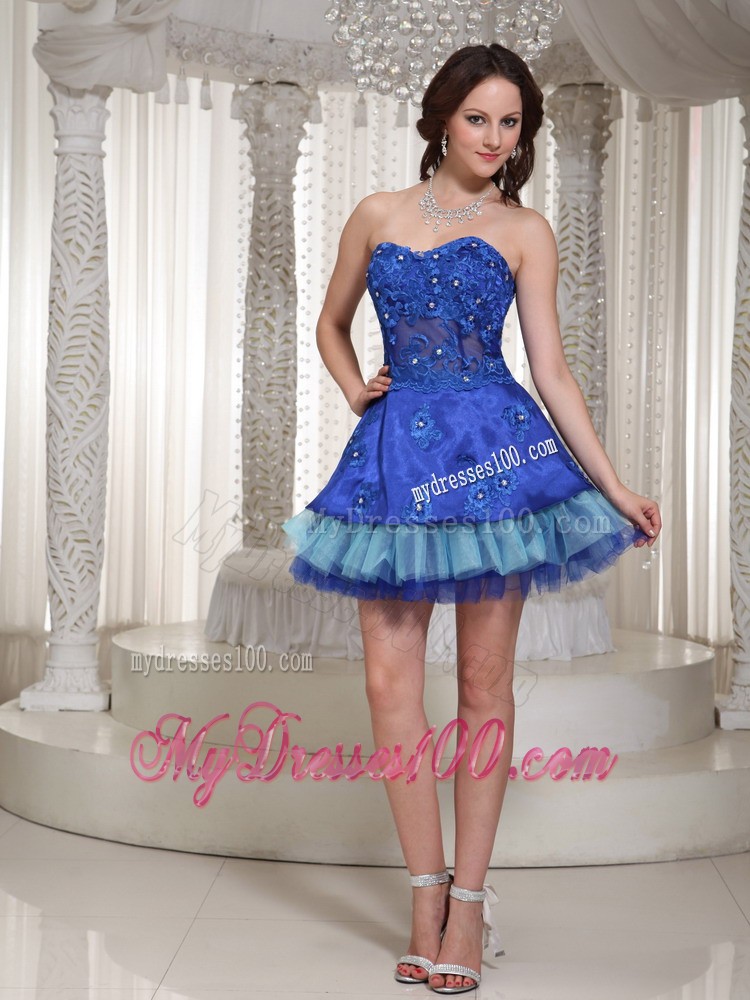 Luxurious Style For Sweetheart Blue Beaded Short Prom Cocktail Dress