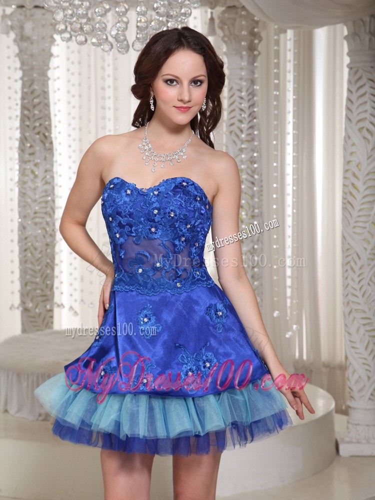 Luxurious Style For Sweetheart Blue Beaded Short Prom Cocktail Dress