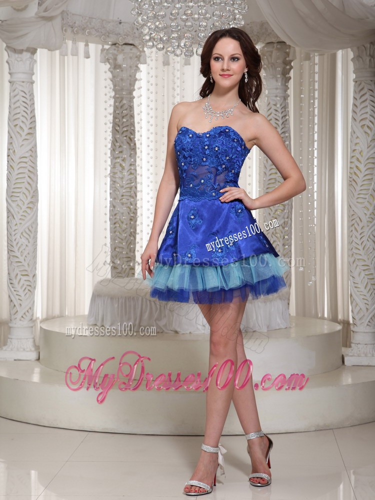 Luxurious Style For Sweetheart Blue Beaded Short Prom Cocktail Dress