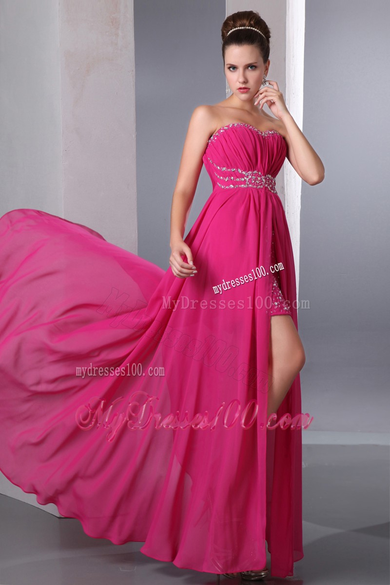 Hot Pink Column Sweetheart Floor-length Beading 2013 Cocktail Dress