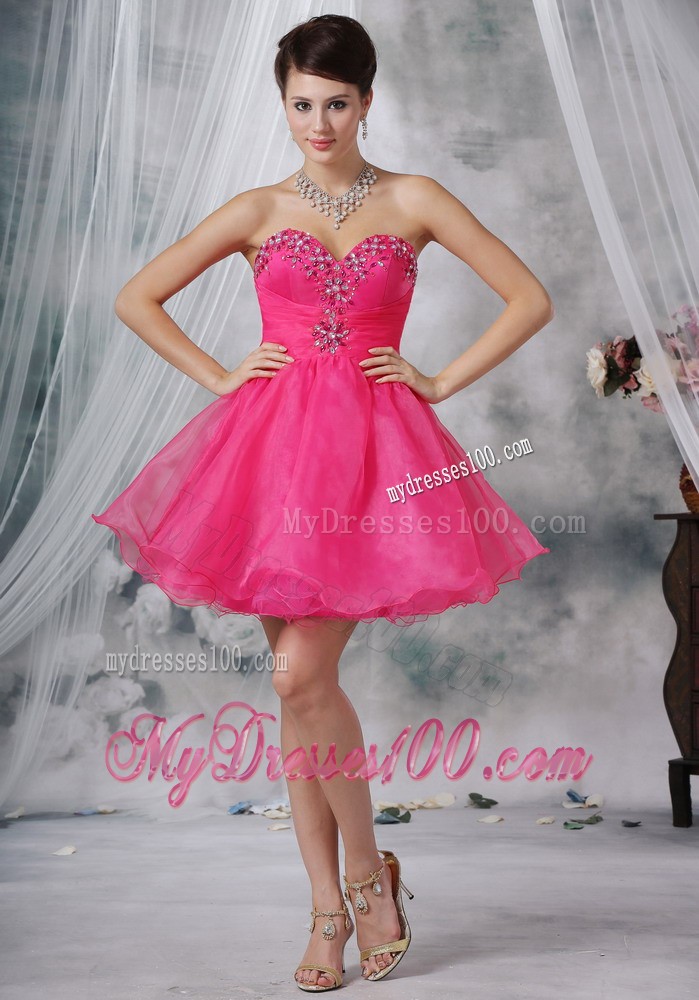 Hot Pink Sweetheart Mini-length Beading Summer Cocktail Dresses