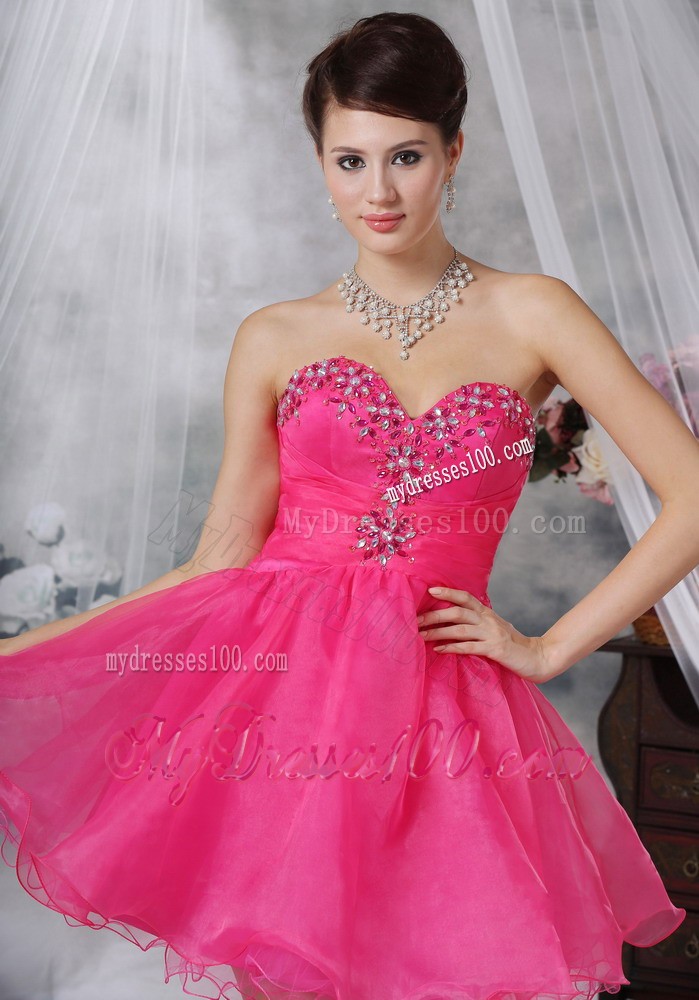 Hot Pink Sweetheart Mini-length Beading Summer Cocktail Dresses