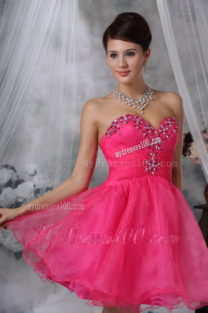 Hot Pink Sweetheart Mini-length Beading Summer Cocktail Dresses