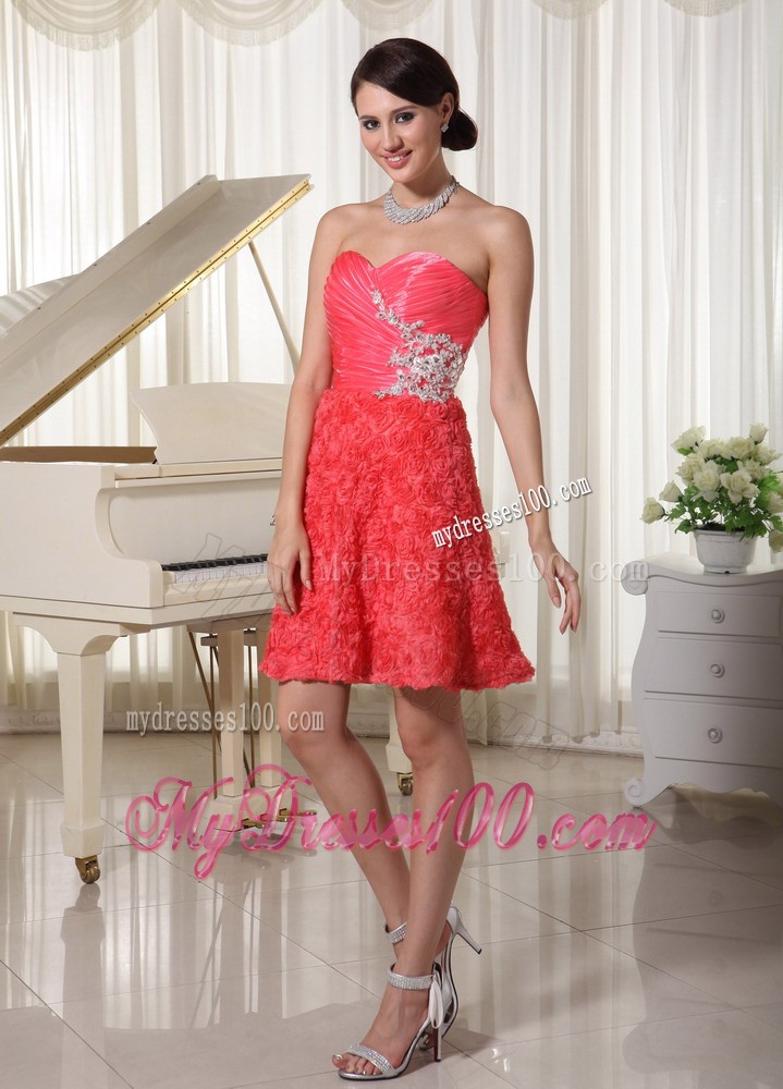 Mini-length Sweetheart Appliques With Beading Watermelon Cocktail Dress