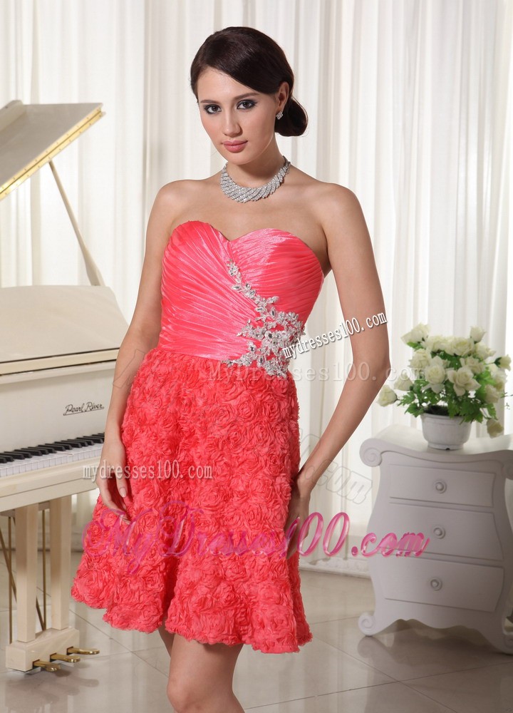 Mini-length Sweetheart Appliques With Beading Watermelon Cocktail Dress
