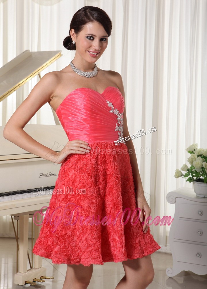 Mini-length Sweetheart Appliques With Beading Watermelon Cocktail Dress