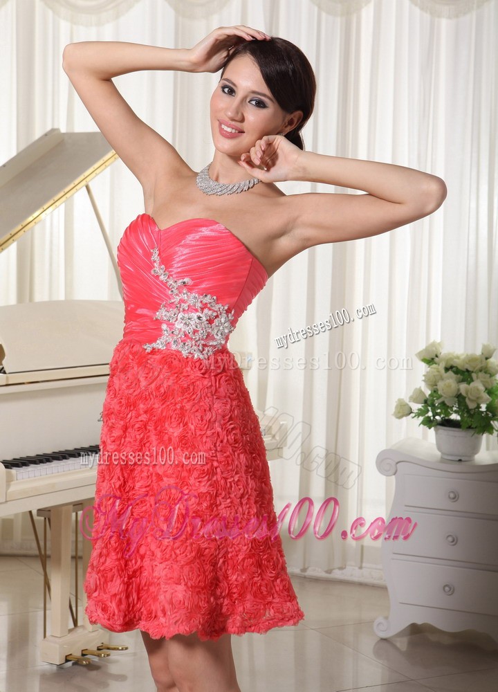 Mini-length Sweetheart Appliques With Beading Watermelon Cocktail Dress