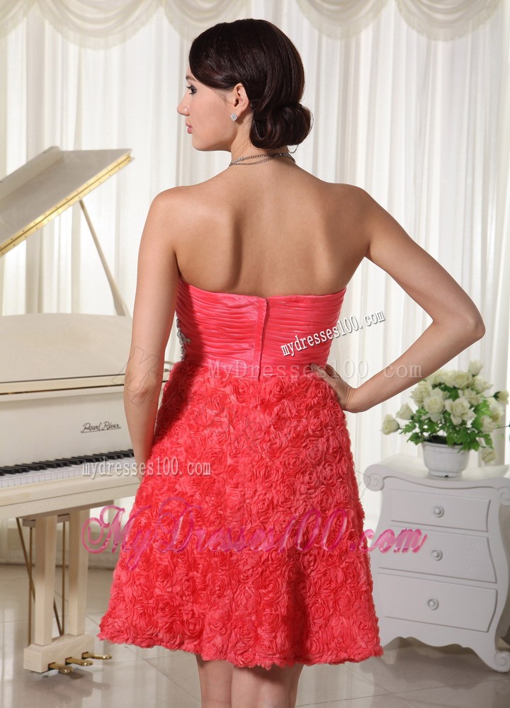 Mini-length Sweetheart Appliques With Beading Watermelon Cocktail Dress