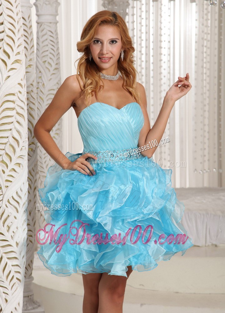 Beautiful Wholesale Aqua Blue Ruffles Cocktail Dresses Beading