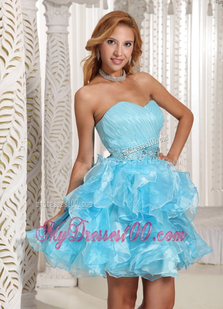 Beautiful Wholesale Aqua Blue Ruffles Cocktail Dresses Beading