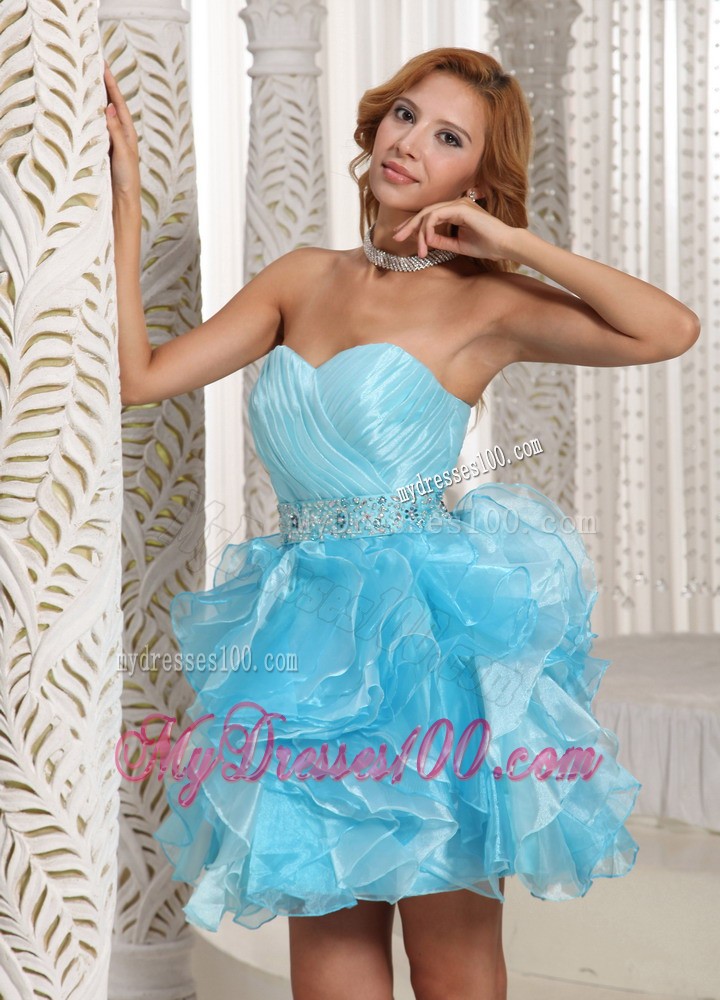 Beautiful Wholesale Aqua Blue Ruffles Cocktail Dresses Beading