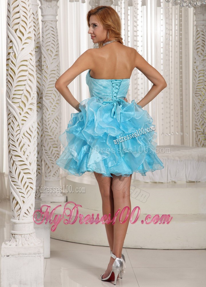 Beautiful Wholesale Aqua Blue Ruffles Cocktail Dresses Beading