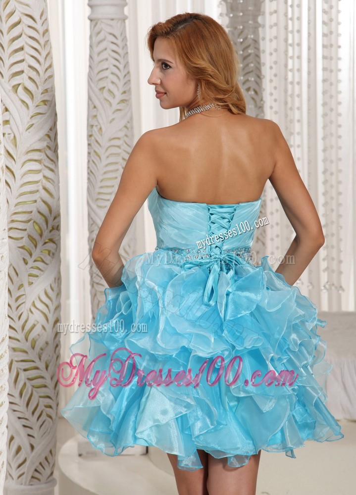 Beautiful Wholesale Aqua Blue Ruffles Cocktail Dresses Beading