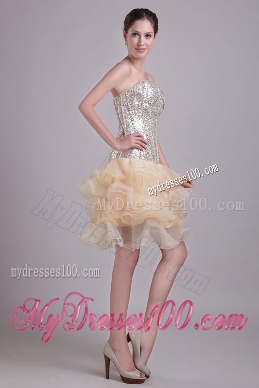 Champagne Princess Sweetheart Short Sequins 2013 Cocktail Dresses