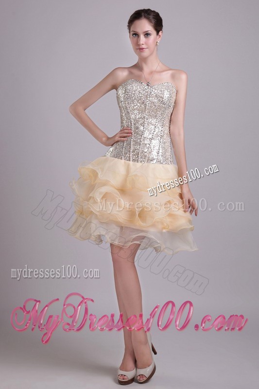 Champagne Princess Sweetheart Short Sequins 2013 Cocktail Dresses