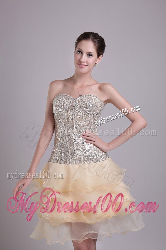 Champagne Princess Sweetheart Short Sequins 2013 Cocktail Dresses