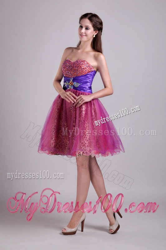 Fuchsia Sweetheart Short Leopard Beading Prom Cocktail Dress