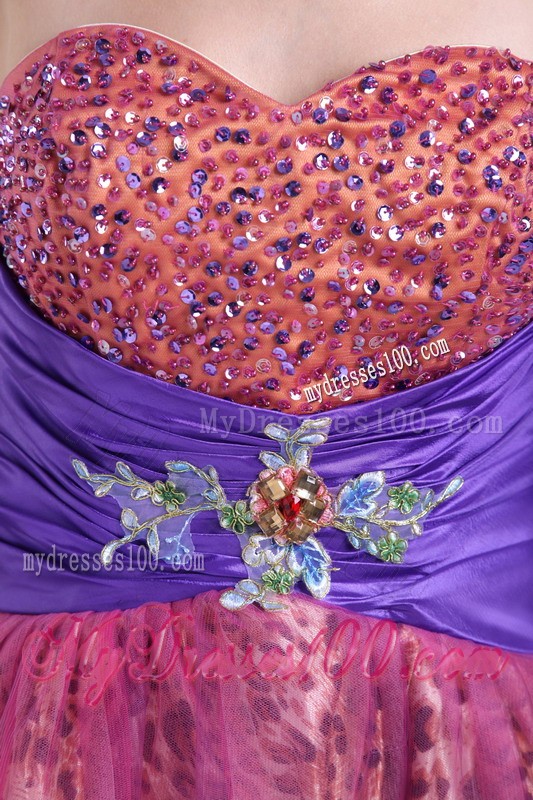 Fuchsia Sweetheart Short Leopard Beading Prom Cocktail Dress
