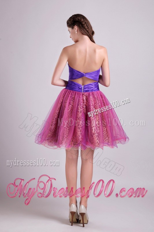 Fuchsia Sweetheart Short Leopard Beading Prom Cocktail Dress