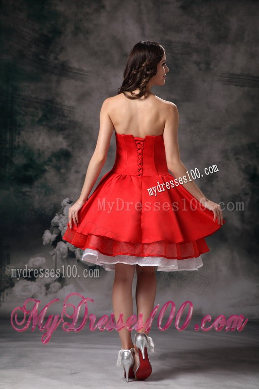 Simple White and Red Strapless Knee-length Cocktail Dresses