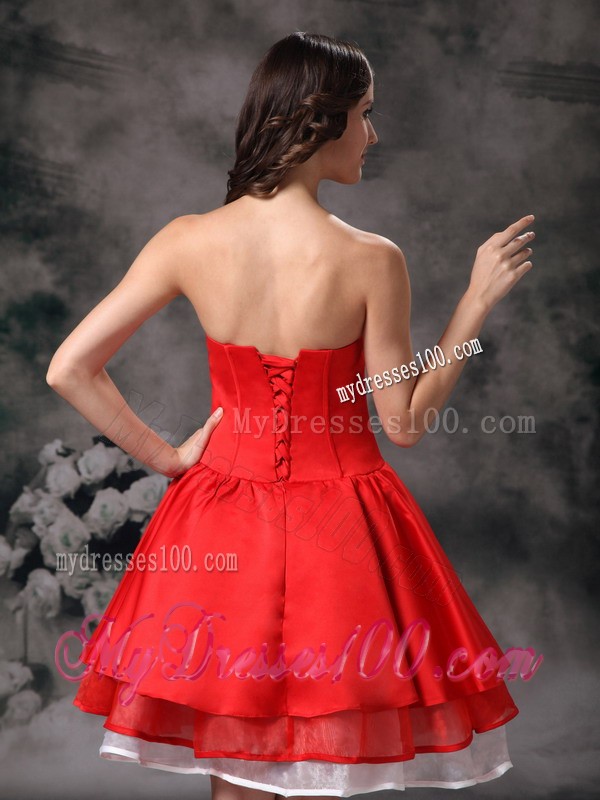 Simple White and Red Strapless Knee-length Cocktail Dresses