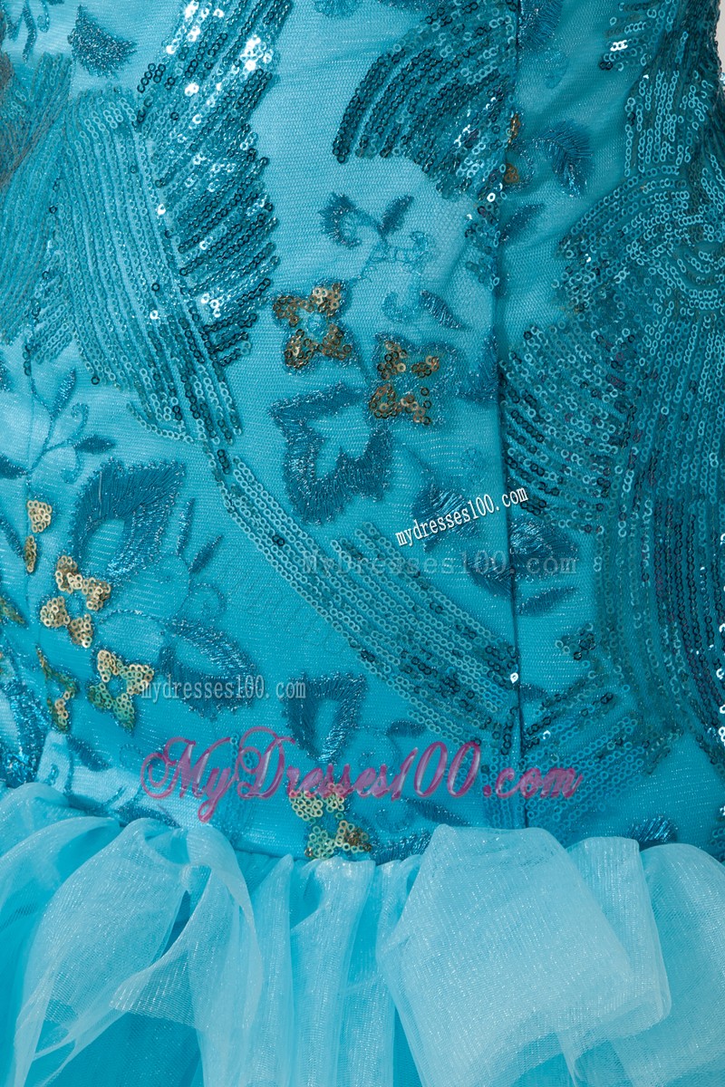 Aqua Blue Princess Straps Short 2013 Cocktail Dress Mini-length Sequin