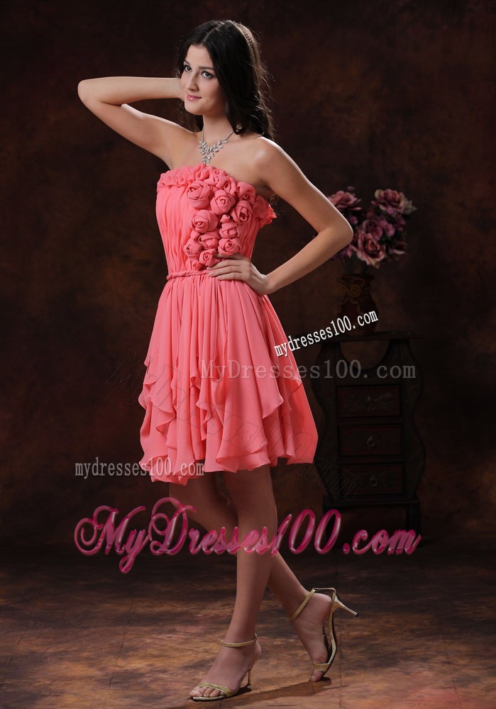 2013 Cheap Summer Watermelon Strapless Flowers Short Cocktail Dress