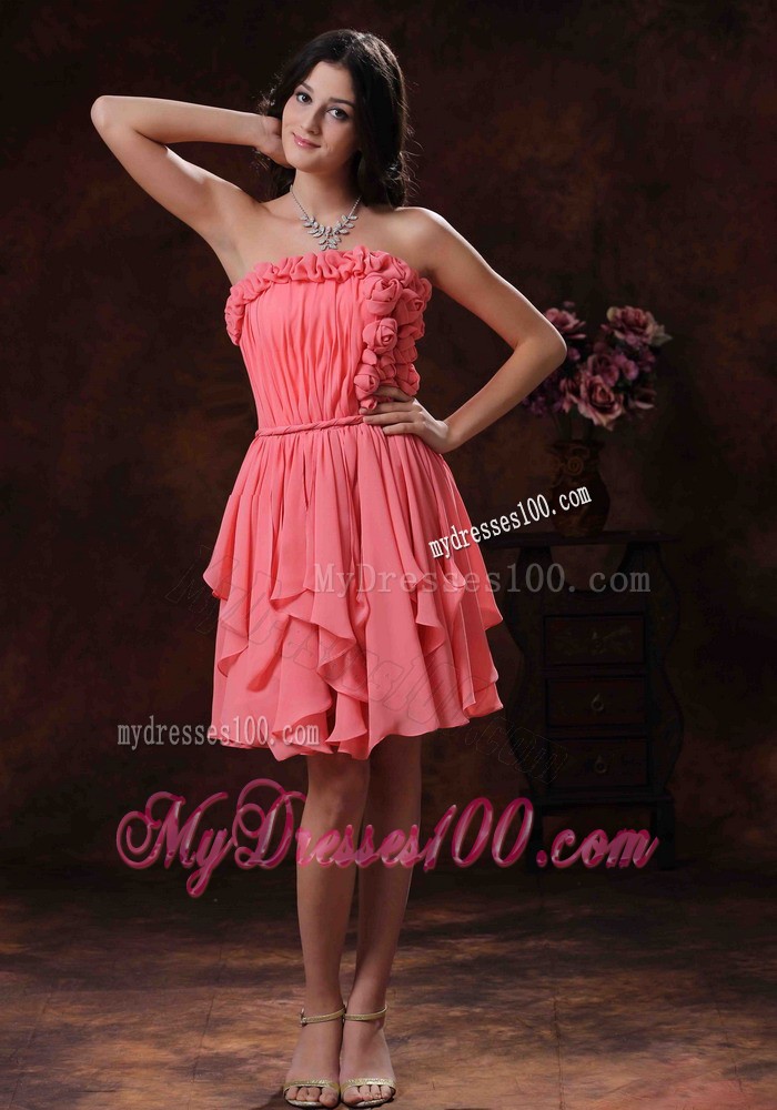 2013 Cheap Summer Watermelon Strapless Flowers Short Cocktail Dress