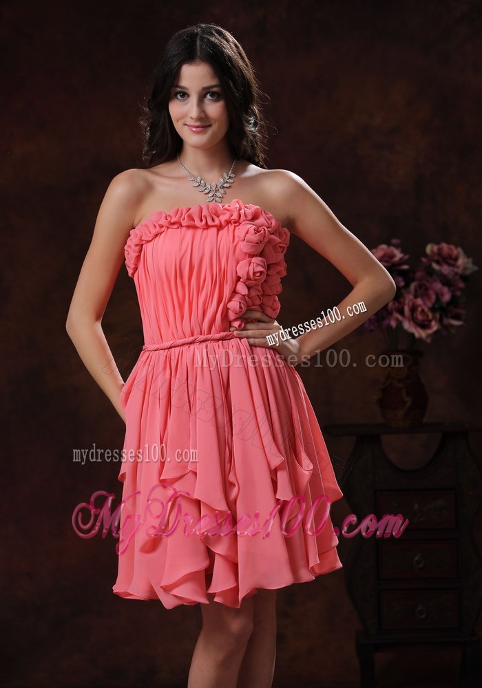 2013 Cheap Summer Watermelon Strapless Flowers Short Cocktail Dress