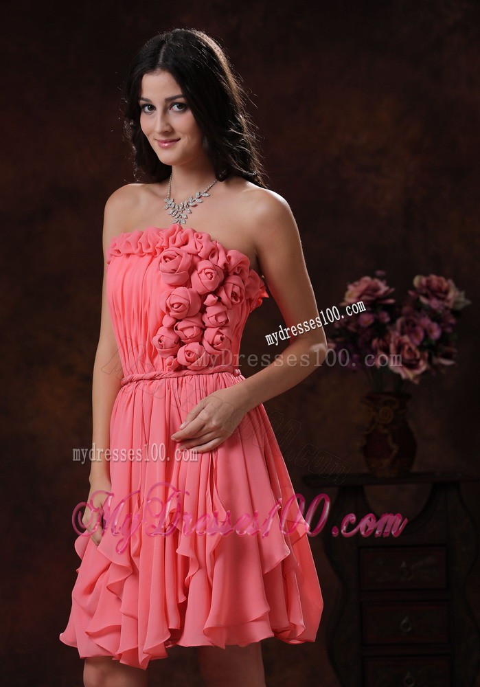 2013 Cheap Summer Watermelon Strapless Flowers Short Cocktail Dress