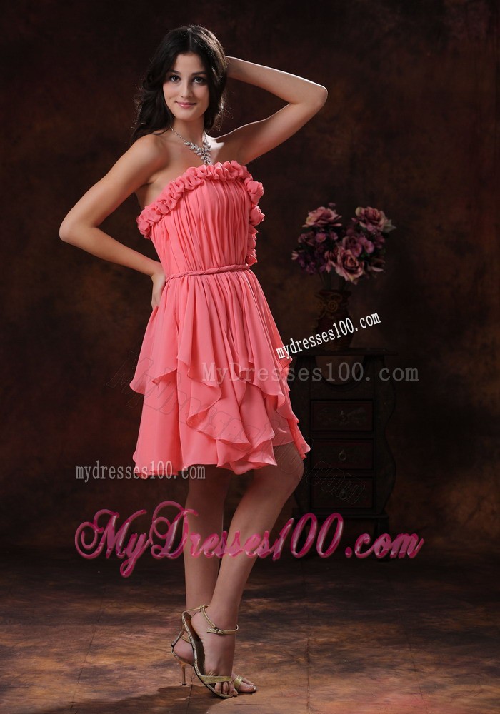 2013 Cheap Summer Watermelon Strapless Flowers Short Cocktail Dress